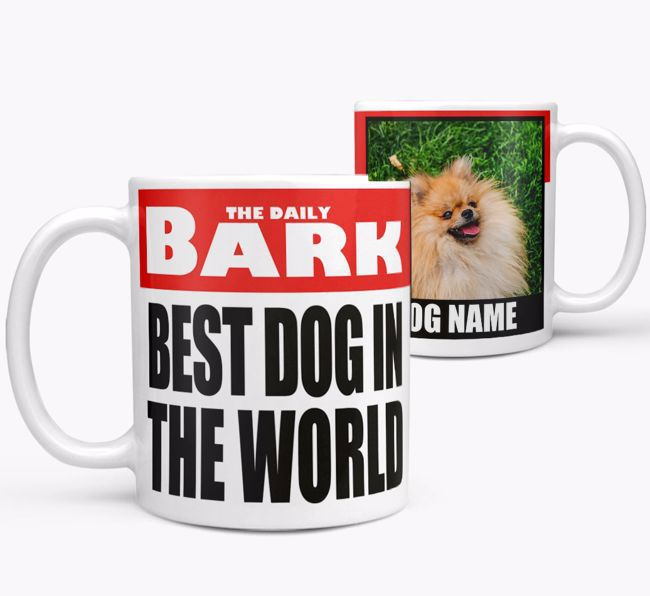 Personalised Photo Upload Mug 'Newspaper - Best Dog Ever' with {dogsName}'s Photo